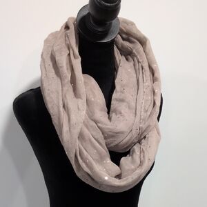 Beige Infinity Scarf With Gold/Silver Metallic Detail